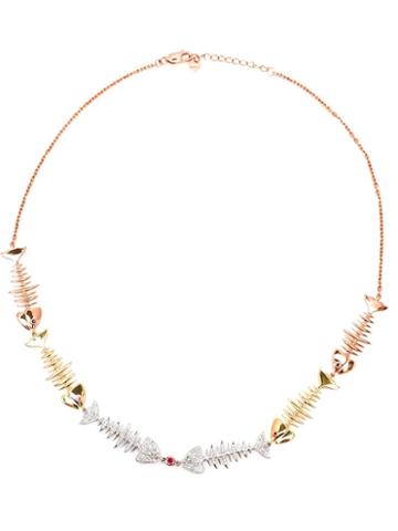 Kamushki Diamond And Sapphire Fishbone Necklace