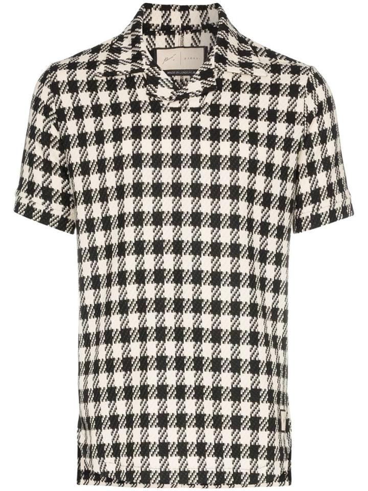 Prevu Dogtooth Print Short-sleeved Polo Shirt - Black