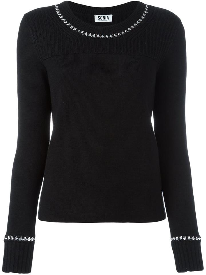 Sonia By Sonia Rykiel Chain Trim Jumper, Women's, Size: Xl, Black, Acrylic/wool