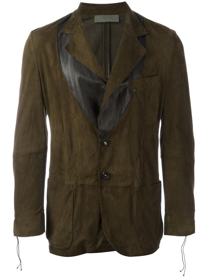 Di Liborio Panelled Blazer, Men's, Size: 52, Green, Suede