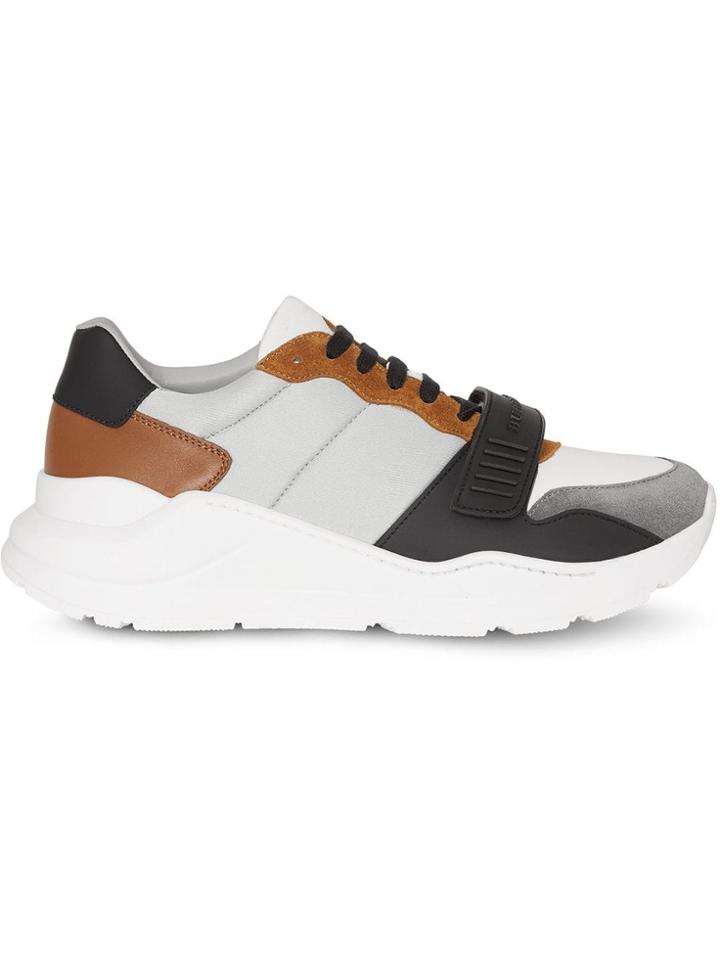Burberry Suede, Neoprene And Leather Sneakers - Grey