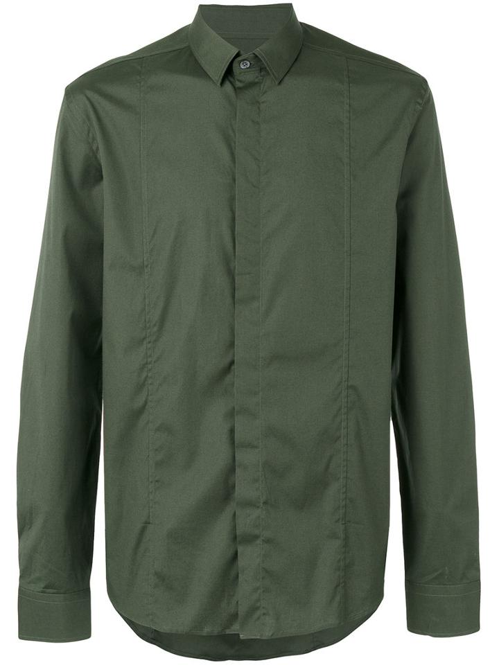 Les Hommes - Concealed Fastening Shirt - Men - Cotton/spandex/elastane - 50, Green, Cotton/spandex/elastane