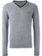 Etro Contrast Trim V-neck Sweater, Men's, Size: Xl, Grey, Wool
