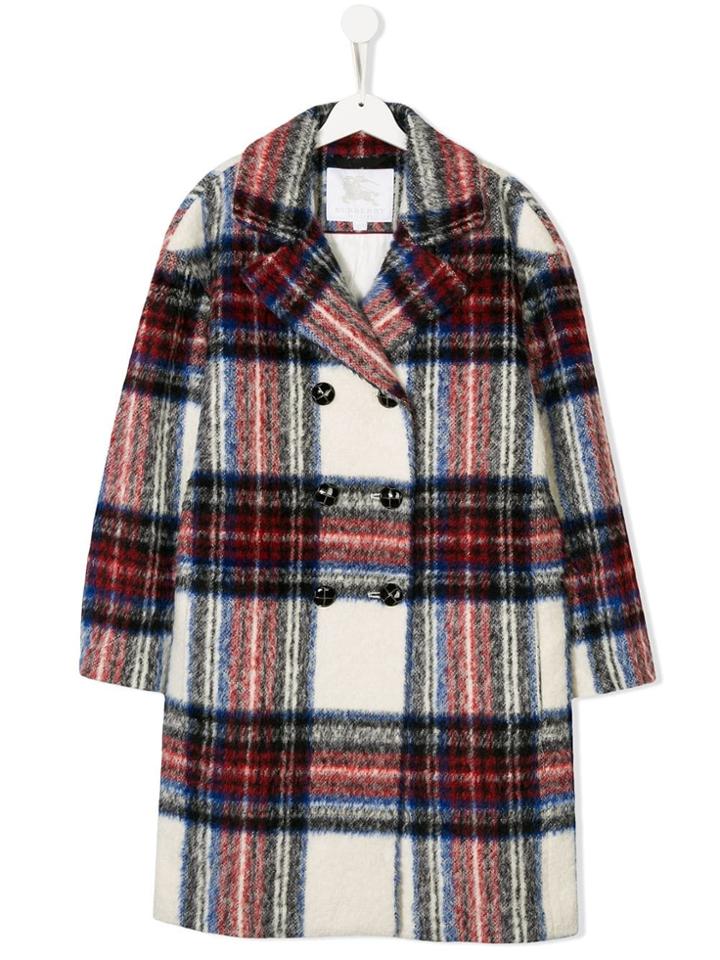 Burberry Kids Teen Tartan Coat - White