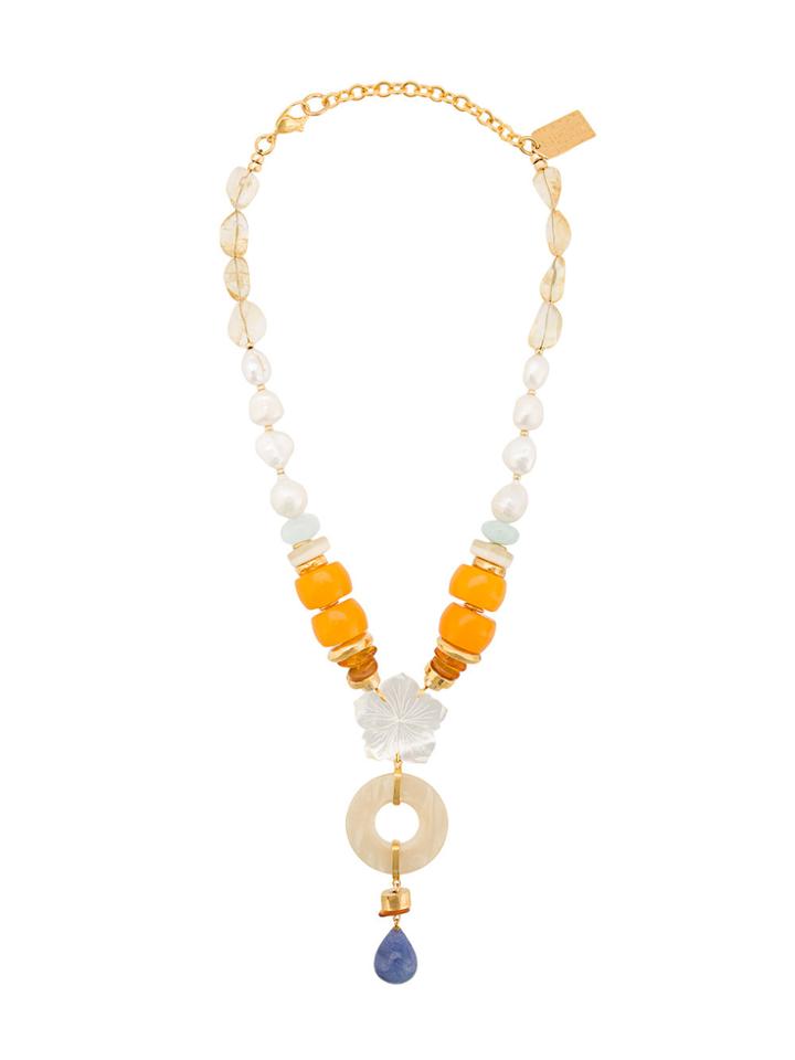 Lizzie Fortunato Jewels Floral Pendant Necklace - Yellow & Orange