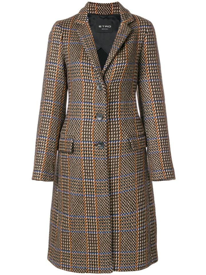 Etro Geometric Check Knit Coat - Brown