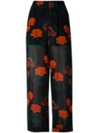 Ganni Floral Print Trousers, Women's, Size: 38, Black, Viscose
