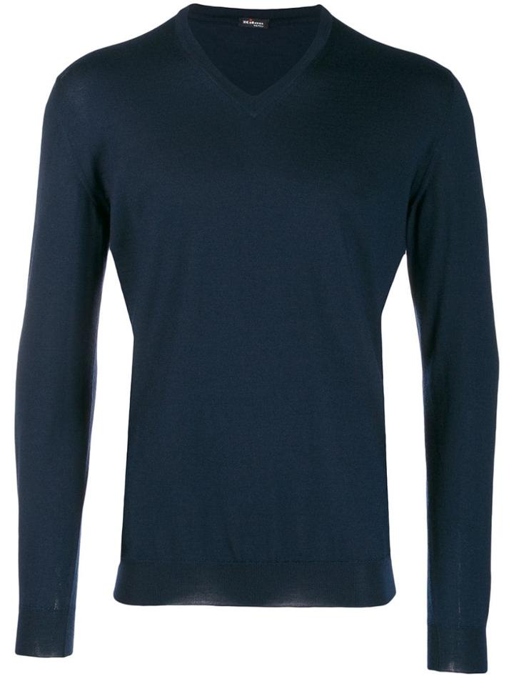 Kiton V-neck Fine Knit Sweater - Blue