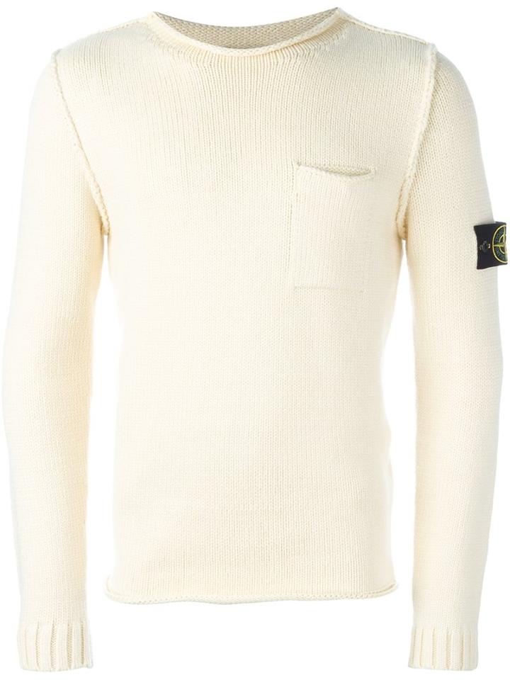 Stone Island Logo Patch Jumper, Men's, Size: Medium, Nude/neutrals, Cotton/polyester