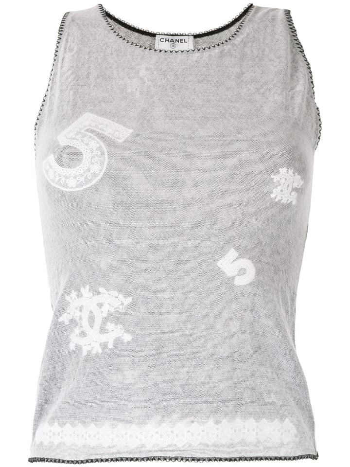 Chanel Pre-owned Lace Appliqués Fitted Top - Black