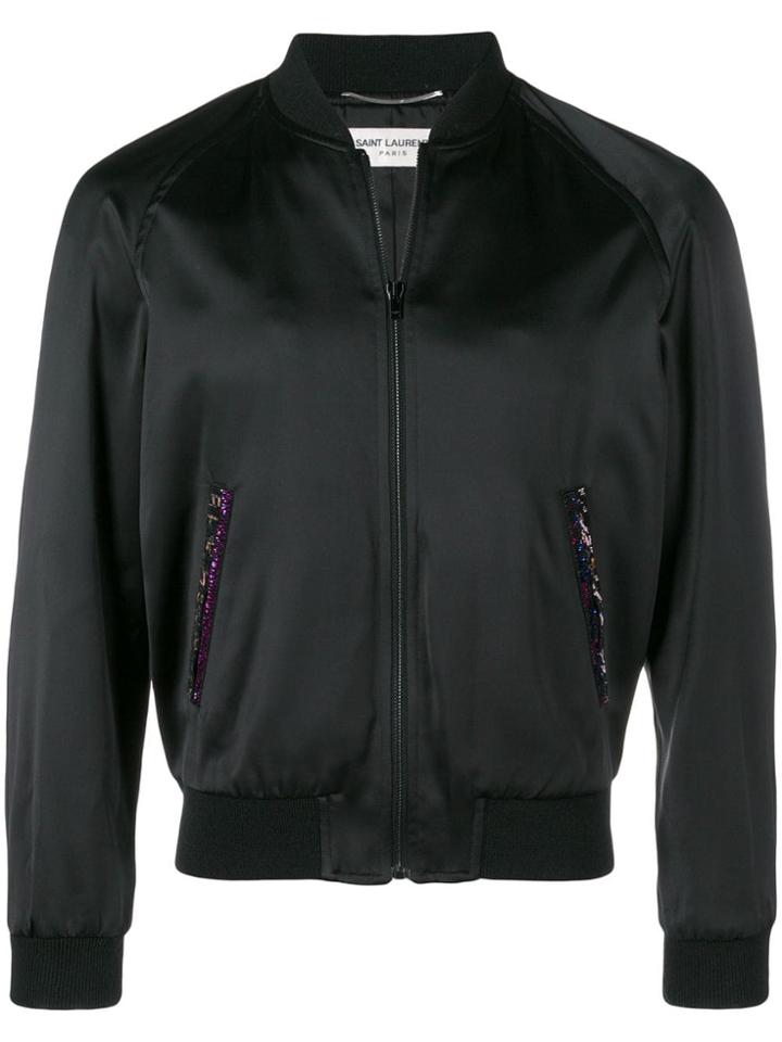 Saint Laurent Embroidered Logo Varsity Jacket - Black