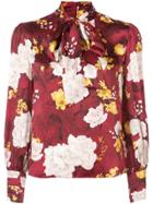 Alice+olivia Floral Print Tie Neck Blouse - Red