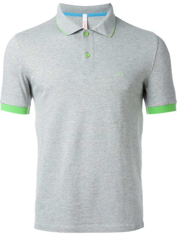 Sun 68 Small Sleeve And Collar Detail Righe Fluo Polo Shirt, Men's, Size: S, Grey, Cotton/spandex/elastane