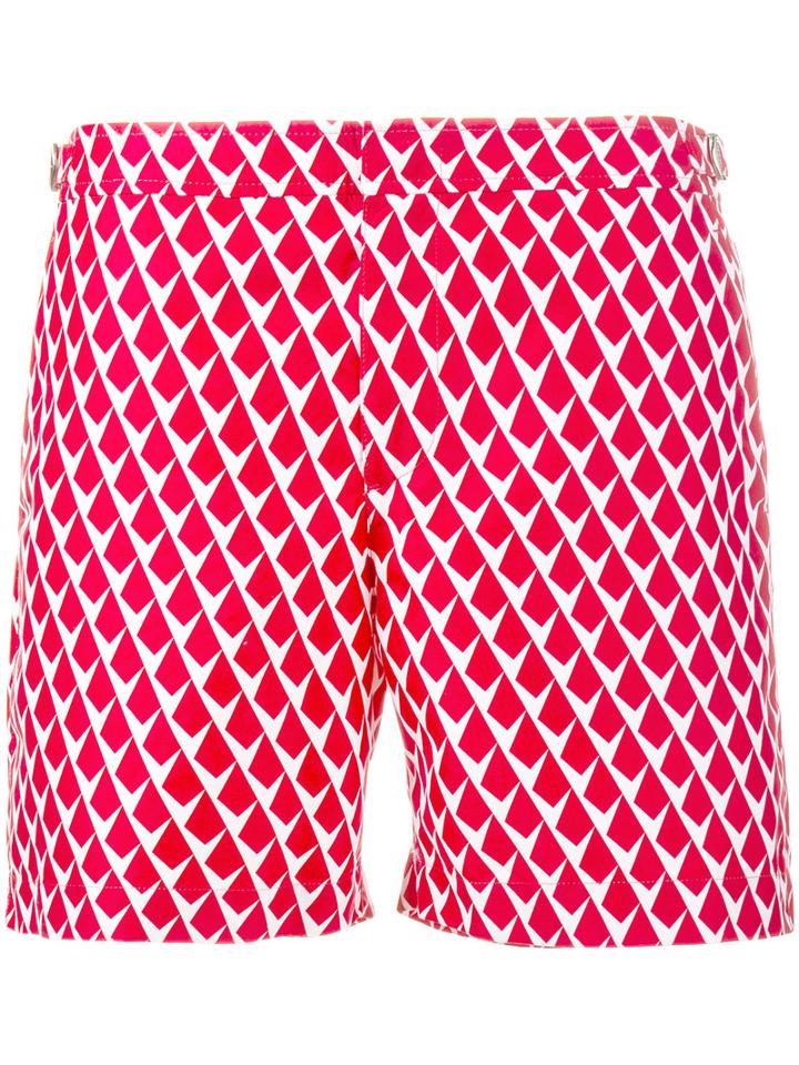 Orlebar Brown Patterned Gilot Swim Shorts, Men's, Size: 34, Red, Polyester