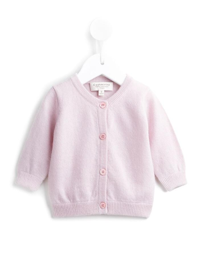 Cashmirino - Round Neck Cardigan - Kids - Cashmere - 6 Mth, Infant Girl's, Pink/purple