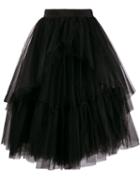 Brognano Ruffle Tulle Midi Skirt - Black