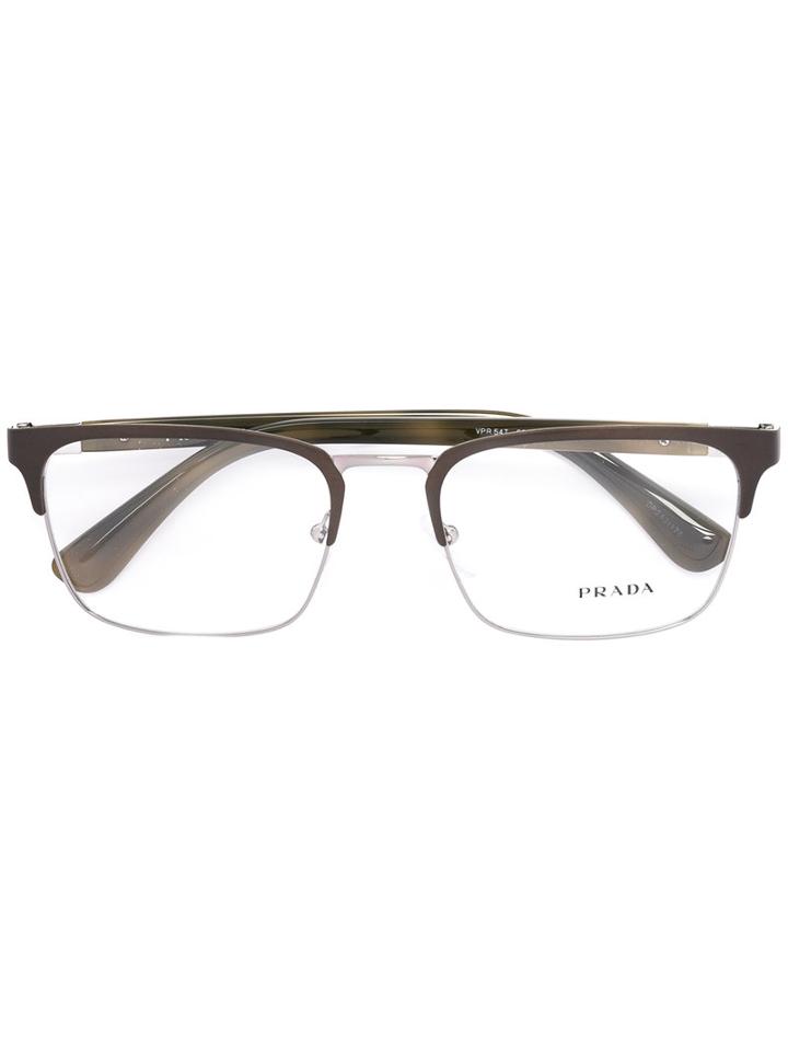 Prada Eyewear Square Frame Glasses, Green, Acetate/metal