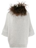 Fabiana Filippi Feather Embellished Knit Poncho - Grey