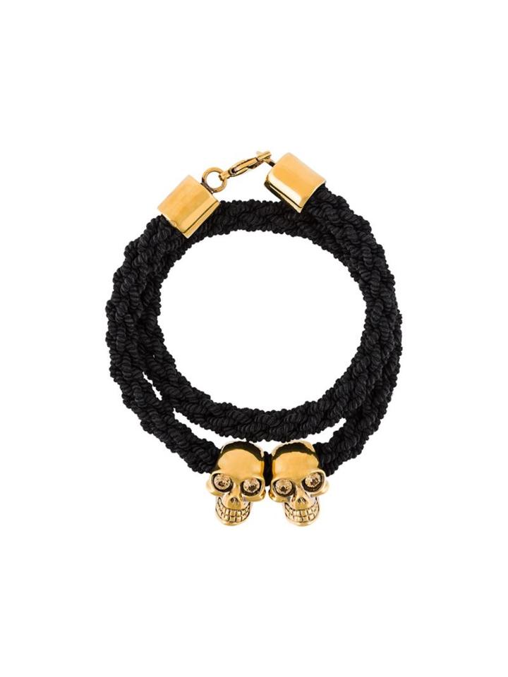 Alexander Mcqueen Woven Skull Bracelet, Men's, Black, Brass/polyester