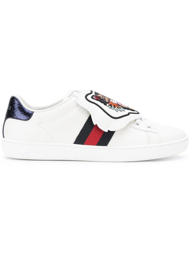 Gucci Tiger Embroidered Sneakers - White