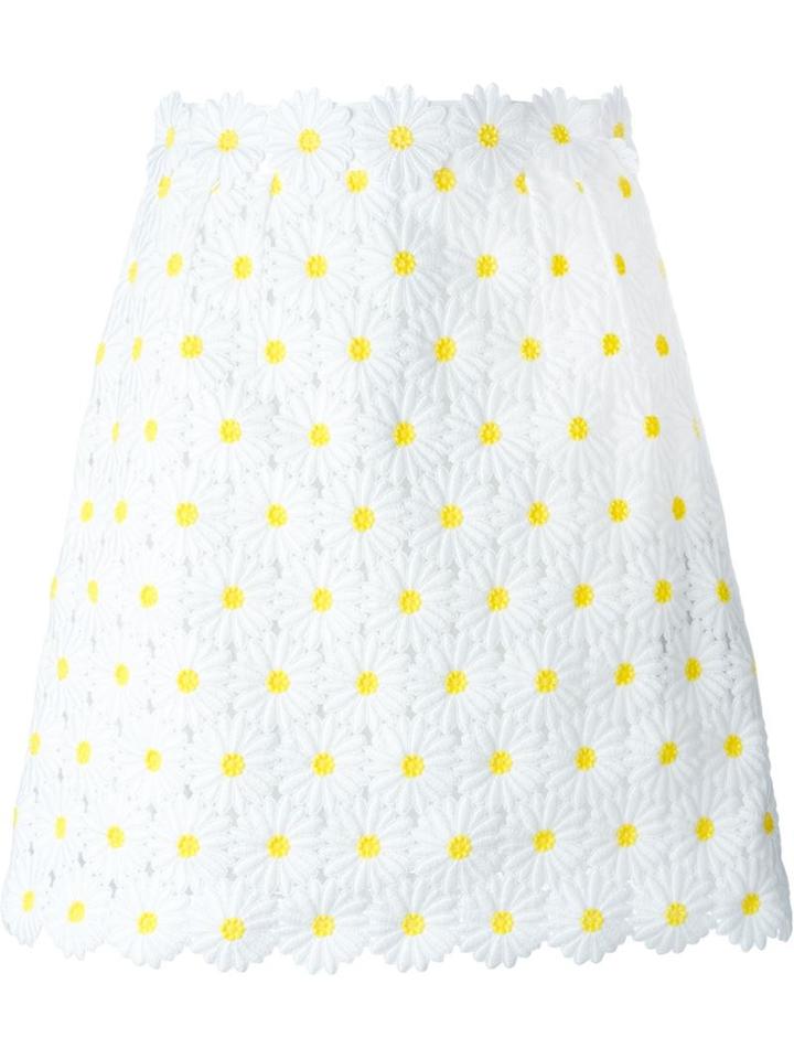 Dolce & Gabbana Daisy Embroidered Skirt, Women's, Size: 42, White, Cotton/polyester/polyamide/silk