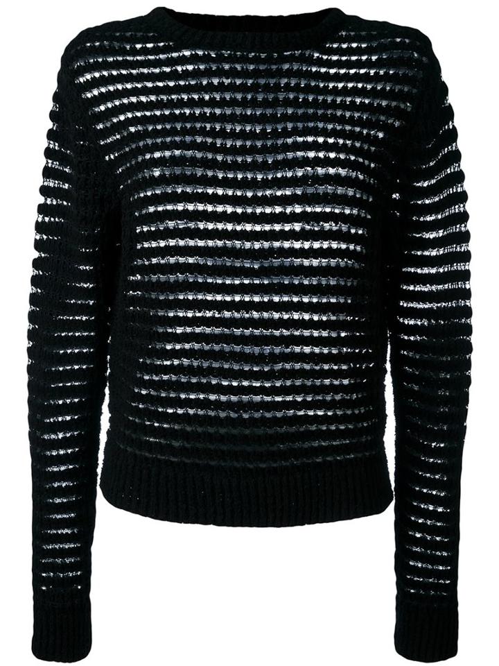 Dkny Open Knit Jumper, Women's, Size: Large, Black, Cotton