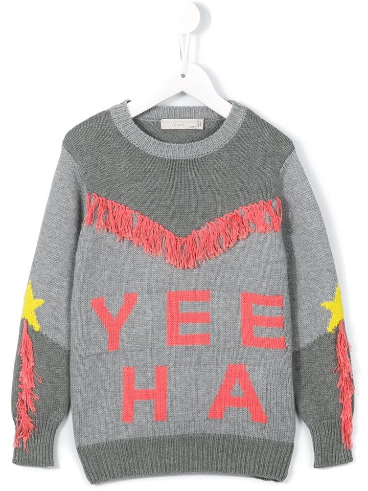 Stella Mccartney Kids 'yee Ha' Knitted Fringed Jumper, Toddler Girl's, Size: 4 Yrs, Grey