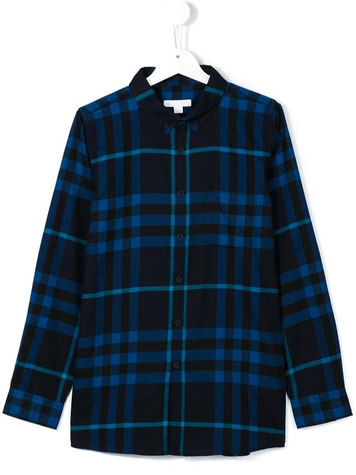 Burberry Kids Plaid Button Down Shirt, Boy's, Size: 14 Yrs, Blue