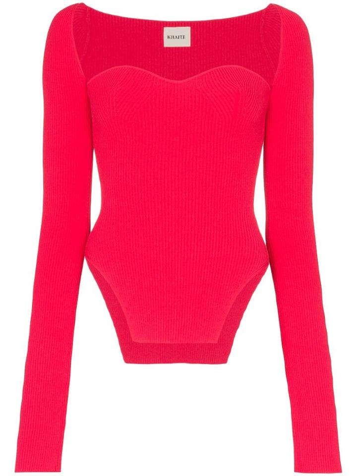 Khaite Maddy Bustier Ribbed Top - Pink