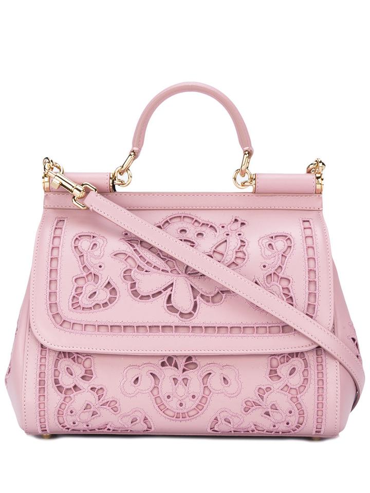 Dolce & Gabbana Floral Sicily Tote, Women's, Pink/purple, Lamb Skin
