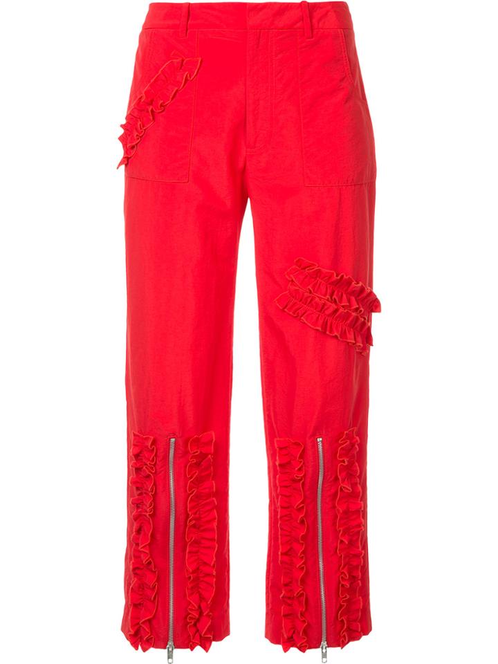 Molly Goddard Ruched Stripe Cropped Trousers - Red