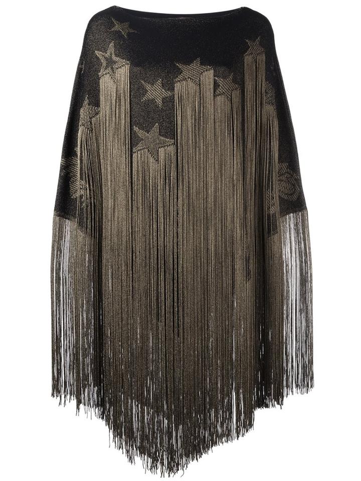 Roberto Cavalli Fringed Poncho, Women's, Size: 38, Black, Polyester/viscose