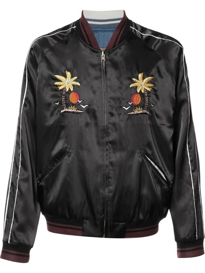 Htc Hollywood Trading Company Embroidered Bomber Jacket - Black