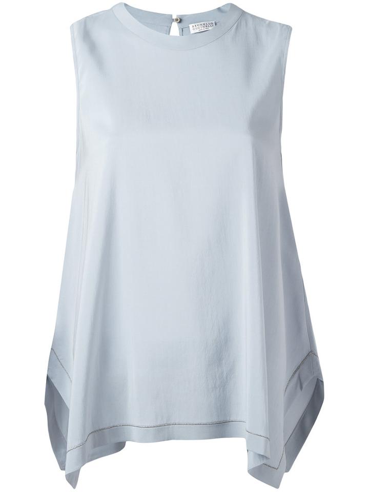 Brunello Cucinelli Trim Detail Top, Women's, Size: Large, Blue, Silk/spandex/elastane
