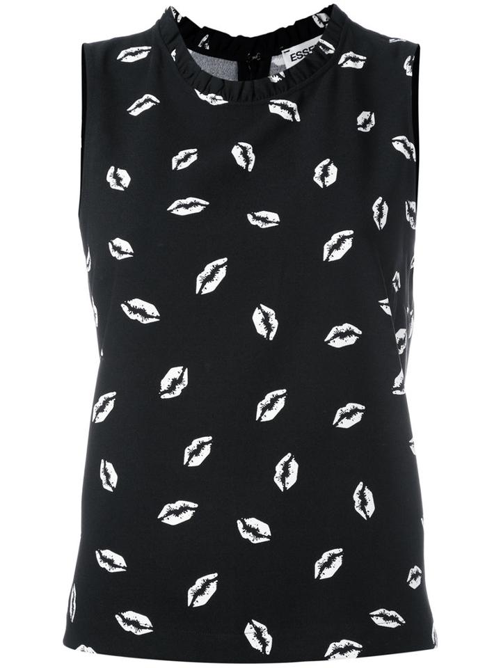 Essentiel Antwerp Lip Print Shell Top, Women's, Size: 42, Black, Polyester