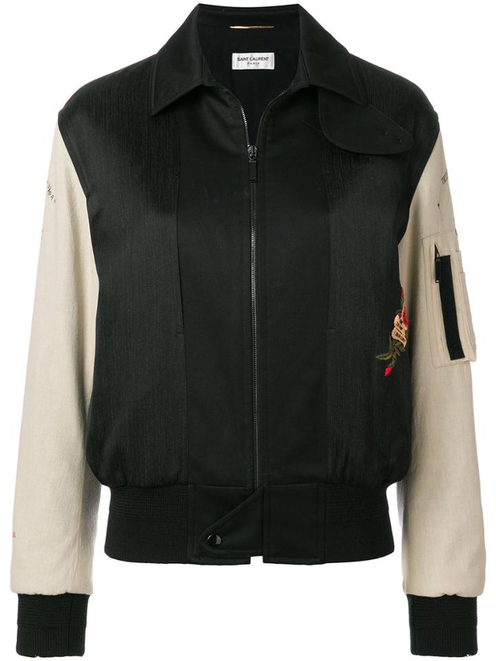 Saint Laurent Embroidered Bomber Jacket - Black
