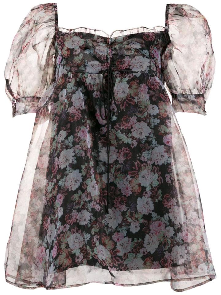 For Love And Lemons Faye Floral-print Mini Dress - Black