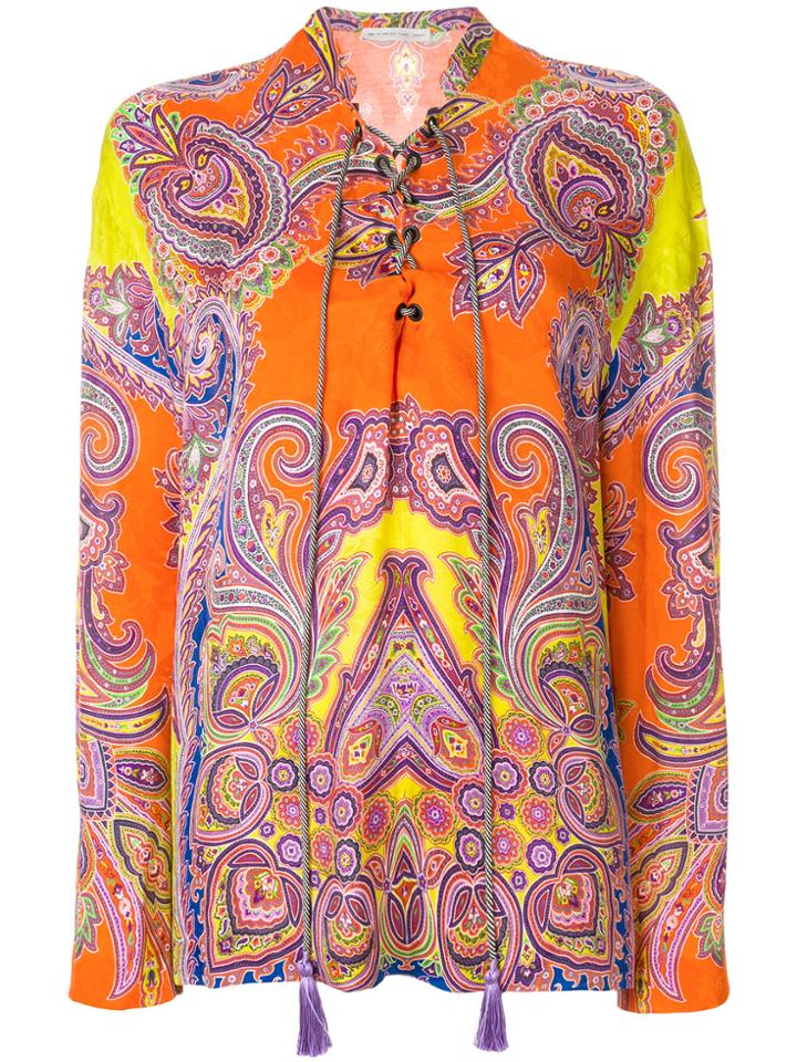 Etro Etno Print Lace-up Blouse - Yellow & Orange