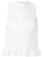 3.1 Phillip Lim Sleeveless Knitted Peplum Top, Women's, Size: Medium, White, Viscose/nylon/polyester/spandex/elastane