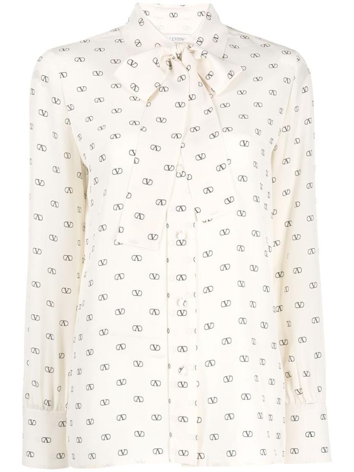 Valentino V Logo Print Blouse - White