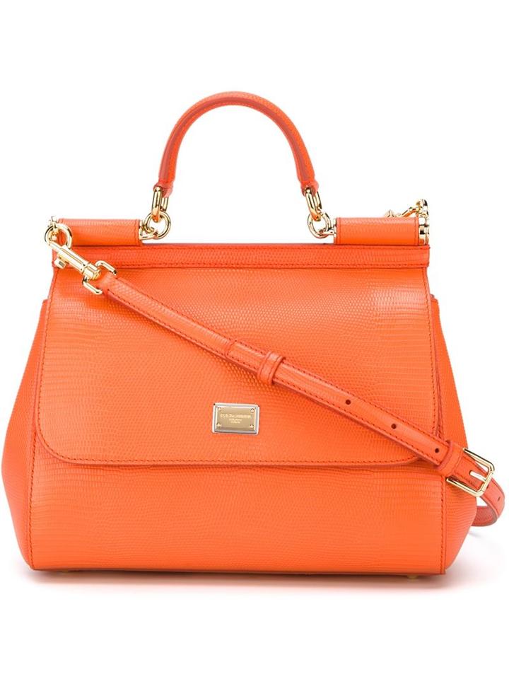 Dolce & Gabbana Small Sicily Tote, Women's, Yellow/orange, Calf Leather