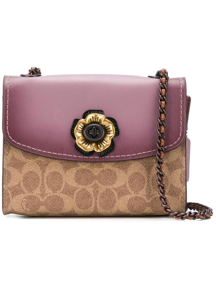 Coach Foldover Flower Crossbody Bag - Pink & Purple