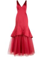 Nha Khanh Fluted Satin And Tulle Evening Gown - Red