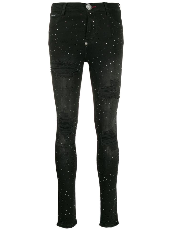 Philipp Plein Crystal Denim Leggings - Black