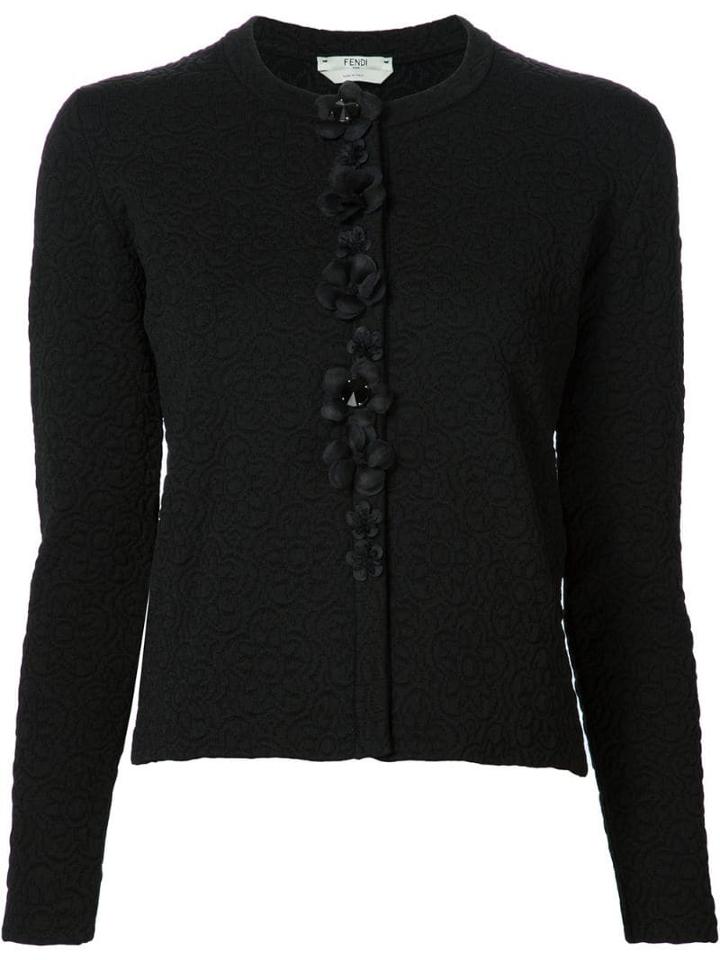 Fendi Flower Appliqué Cardigan - Black