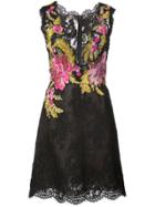 Marchesa Floral Embroidered Lace Dress - Black