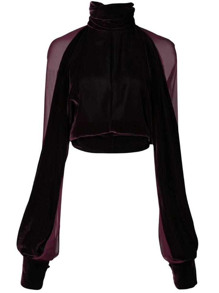Cushnie Sheer Panel Cropped Blouse - Purple