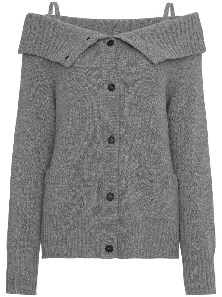 Prada Cashmere Off Shoulder Cardigan - Grey
