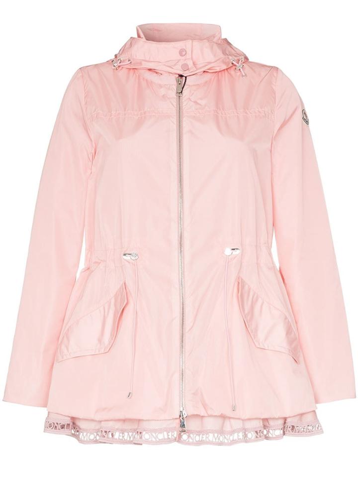 Moncler Lettering Lace Cinched Waist Hooded Jacket - Pink