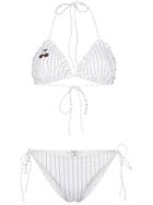 Ganni White Stripe Ruffle Bikini